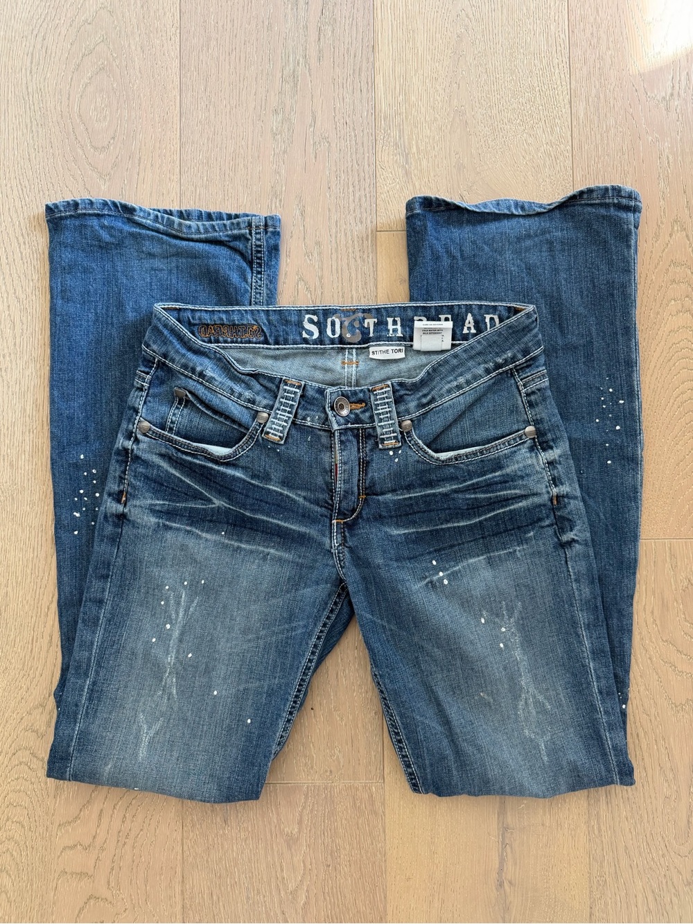 Southern Thread Jeans Women’s Bootcut Distressed Splatter Denim